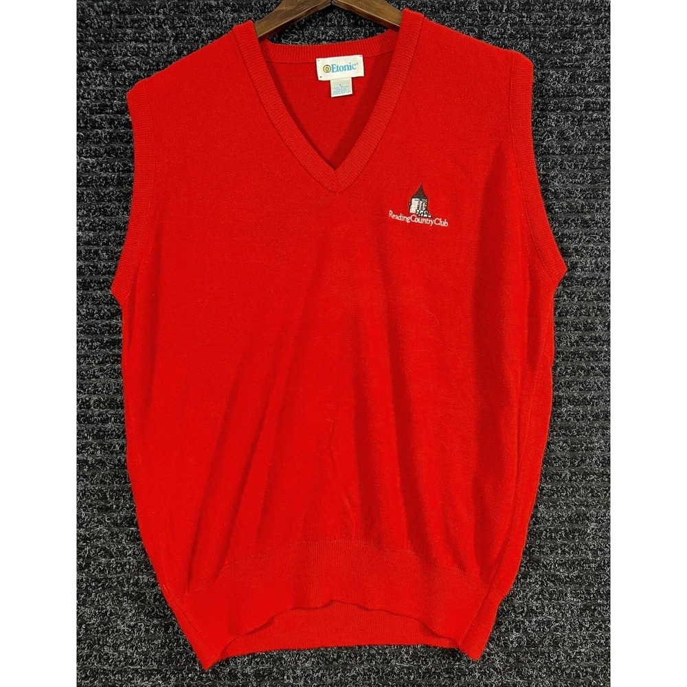 Vtg‎ Etonic Acrylic Golf Sweater Vest Reading Country Club Sleeveless Knit Red L
